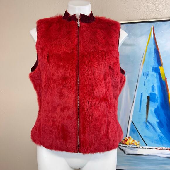 Vintage YVONNE LE MARIE red rabbit fur vest size 8 - Picture 1 of 7